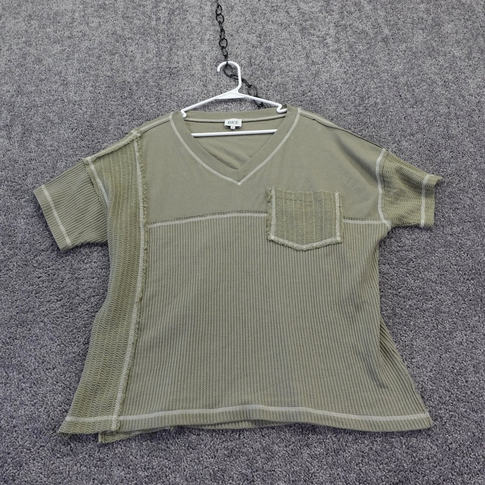 BKE Top Womens Extra Large Green V Neck Short Sleeve Waffle Knit Tee